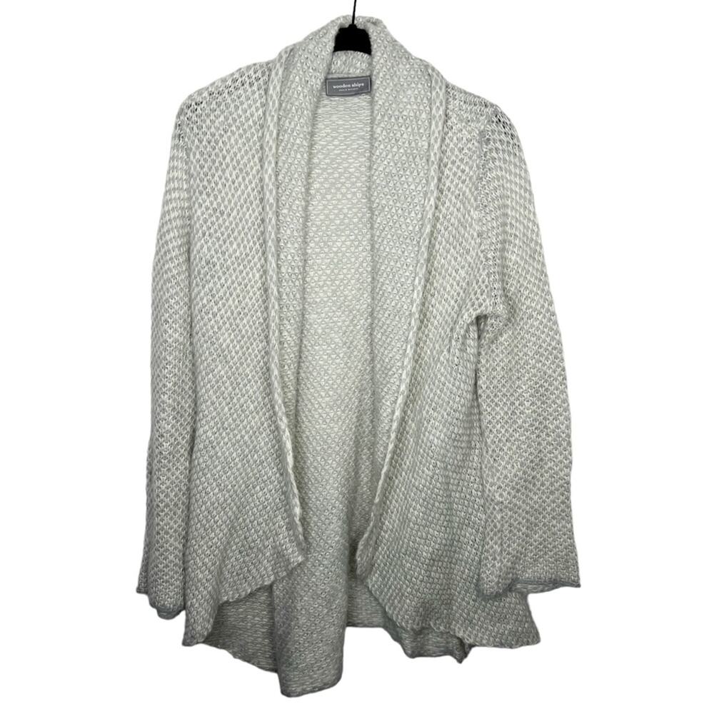 WOODEN SHIPS / gray white mohair wool blend soft open front cardigan sweater / M